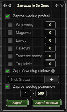 Okno aktywnych ustawień