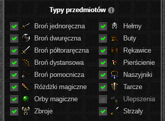 Ustawienia typów przedmiotów